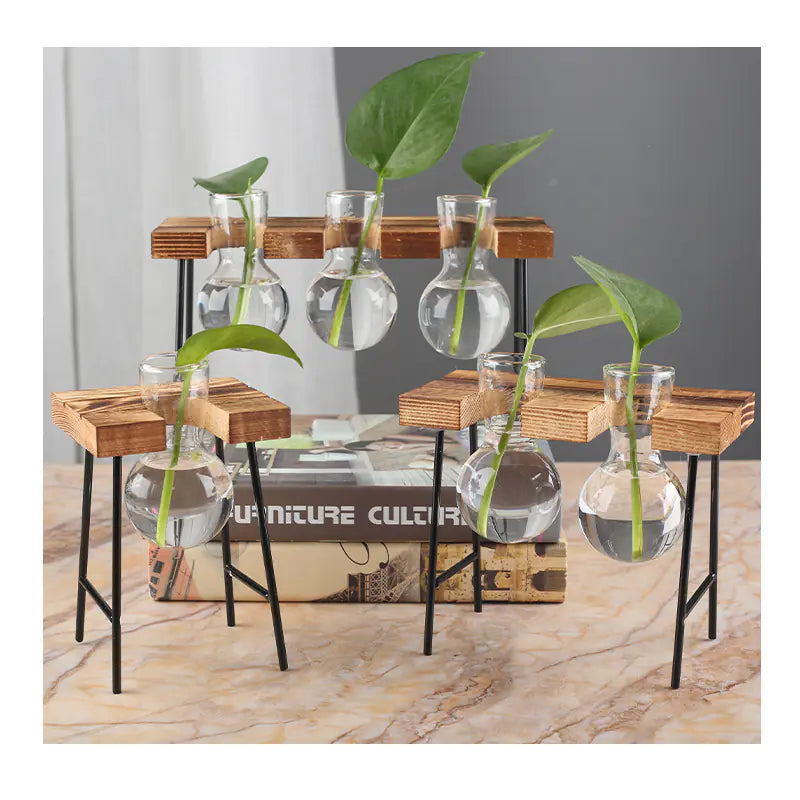 Creative Wooden Frame Glass Hydroponic Vase Decor