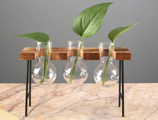 Creative Wooden Frame Glass Hydroponic Vase Decor